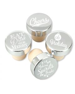 Nice Holiday Sayings Silver Aluminum Top Bottle Stoppers (Set of 4)