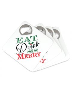 Eat Drink and Be Merry Bottle Opener Coasters (Set of 4)
