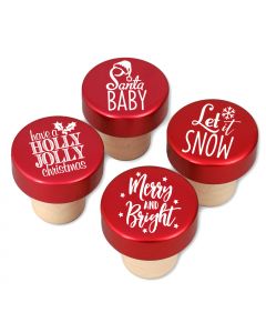Christmas Holiday Sayings Red Aluminum Top Bottle Stoppers (Set of 4)