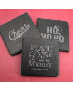 Holiday Personalized Square Slate Coasters