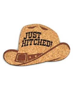 Just Hitched Cowboy Hat Cork Coaster Wedding Favors (Set of 4)