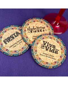 Personalized Fiesta Pattern Round Cork Coaster