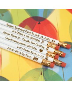 Kids Birthday Engraved Pencils - White (Set of 12)